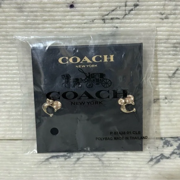 M Coach Signature C Crystal Cluster Goldtone Stud Earrings (Sterling Silver Post - Picture 5 of 7